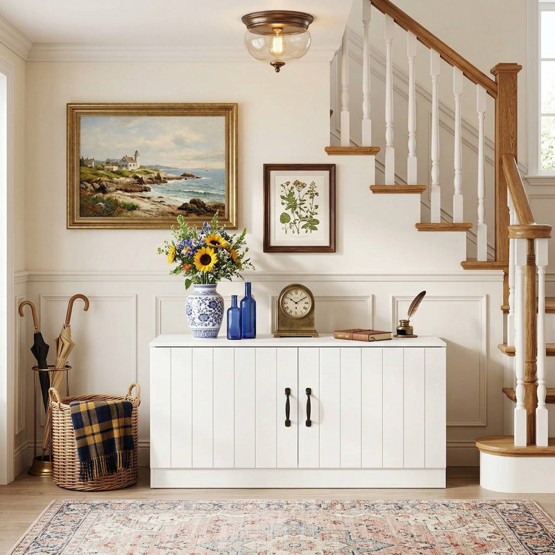 2-Door Padded Shoe Storage Bench Cabinet, Adjustable Interior Shelves & Smooth Silent Hinges, Anti-Tip Design Suitable For Entryway