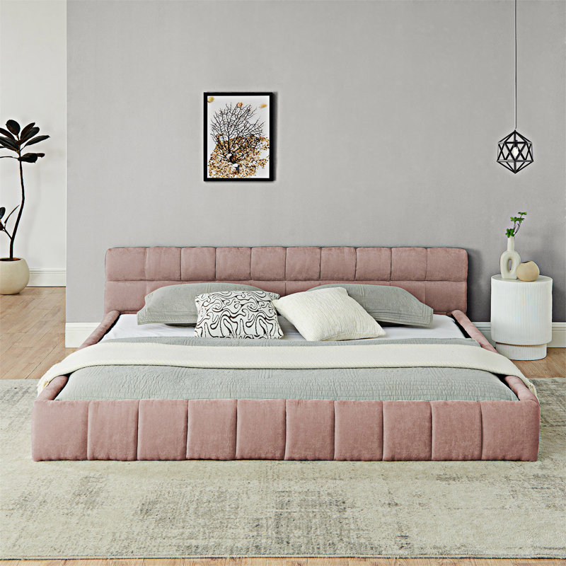 Upholstered Platm Bed, Pink