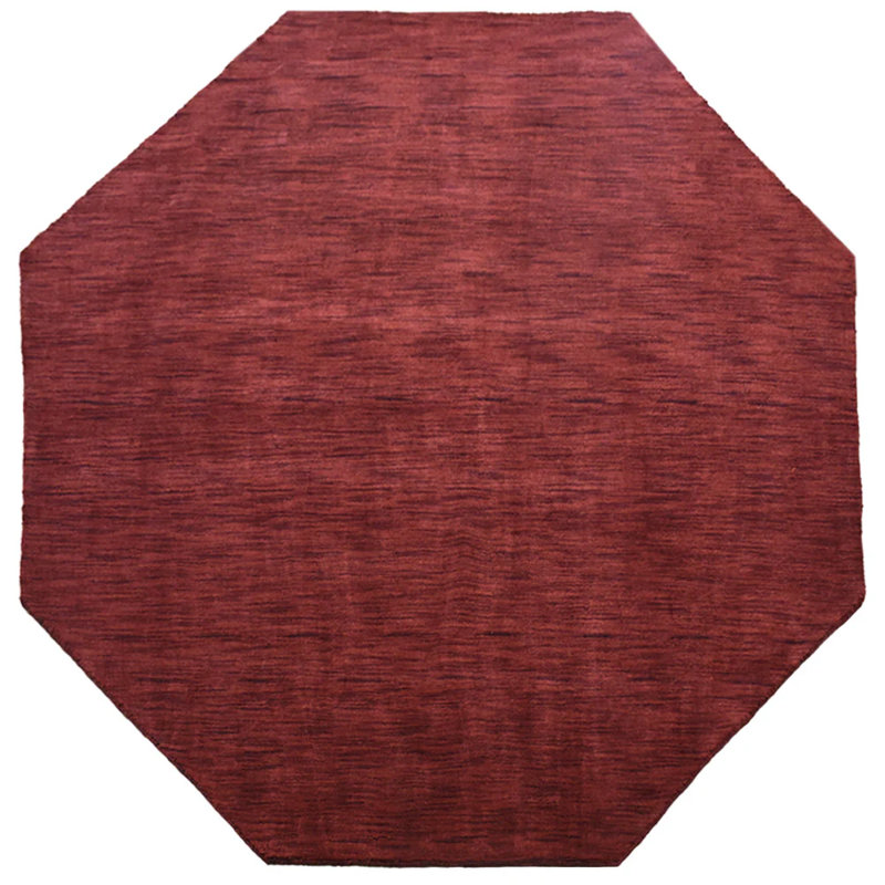 Hand Knotted Loom Wool Eco-Friendly Area Rugs -Octagon, Dark Red Color, Plain Solid Design, High Pile Thick Handmade Anti Skid Area Rugs for Living Room, Bed Room