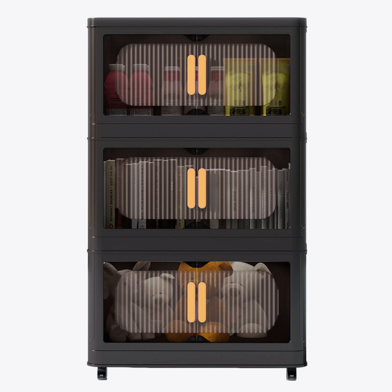 Side Wide Folding Storage Cabinet, Black, 31.10"H x 19.69" L x 11.81" D