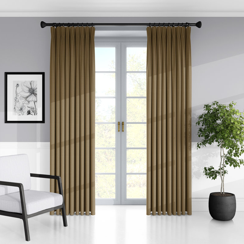 Elbasan Gold Pinch Pleat Polyester Room Darkening Single Curtain Panel, 20" W x 144" L