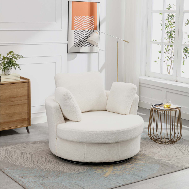 Fauteuil demi-tonneau pivotant rembourré Cenie, Sherpa ivoire