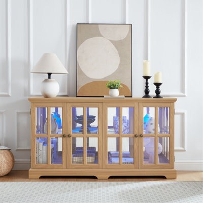 LED Curio Display Cabinet Antique Display Cabinet With Glass Doors Adjustable Shelves For Collectibles Four Door Design Vintage Showcase For Home Or Office Antique Display Case