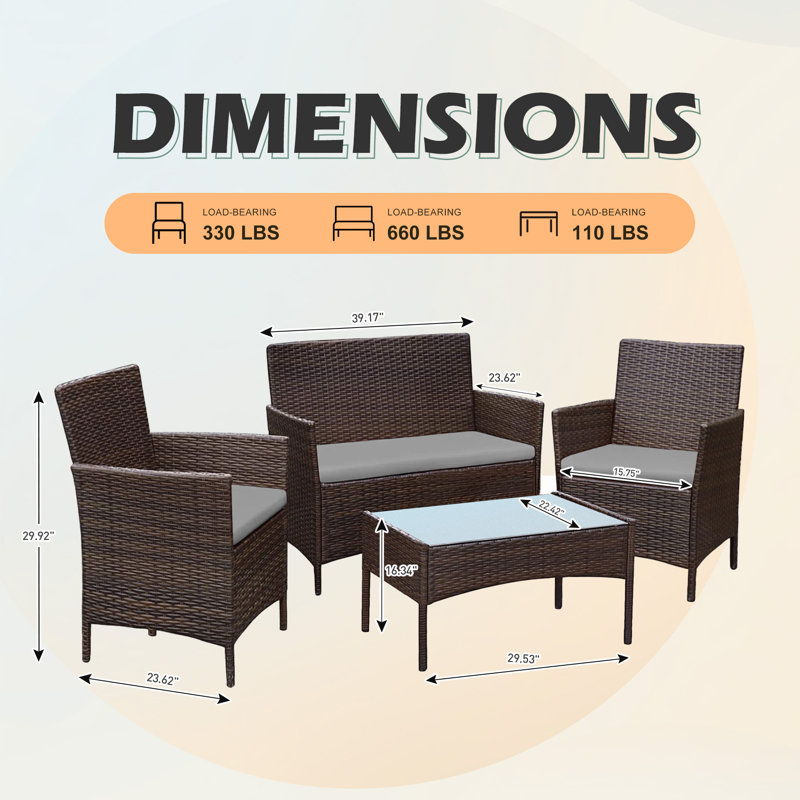 Ensemble de conversation d'extérieur avec coussins Julus Shena pour 4 personnes, Gris, Brun