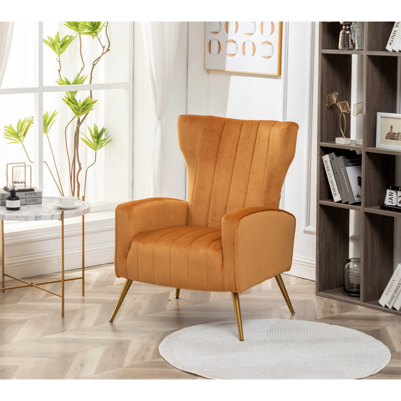 Ceijay Velvet Armchair, Mustard Yellow Velvet