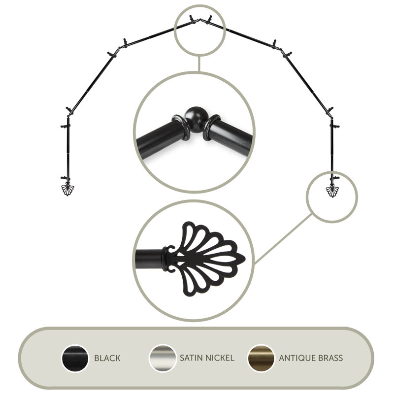 Tringle à rideaux simple ajustable avec baie vitrée de 0,81 po, Noir, 28 po à 48 po (chaque côté)