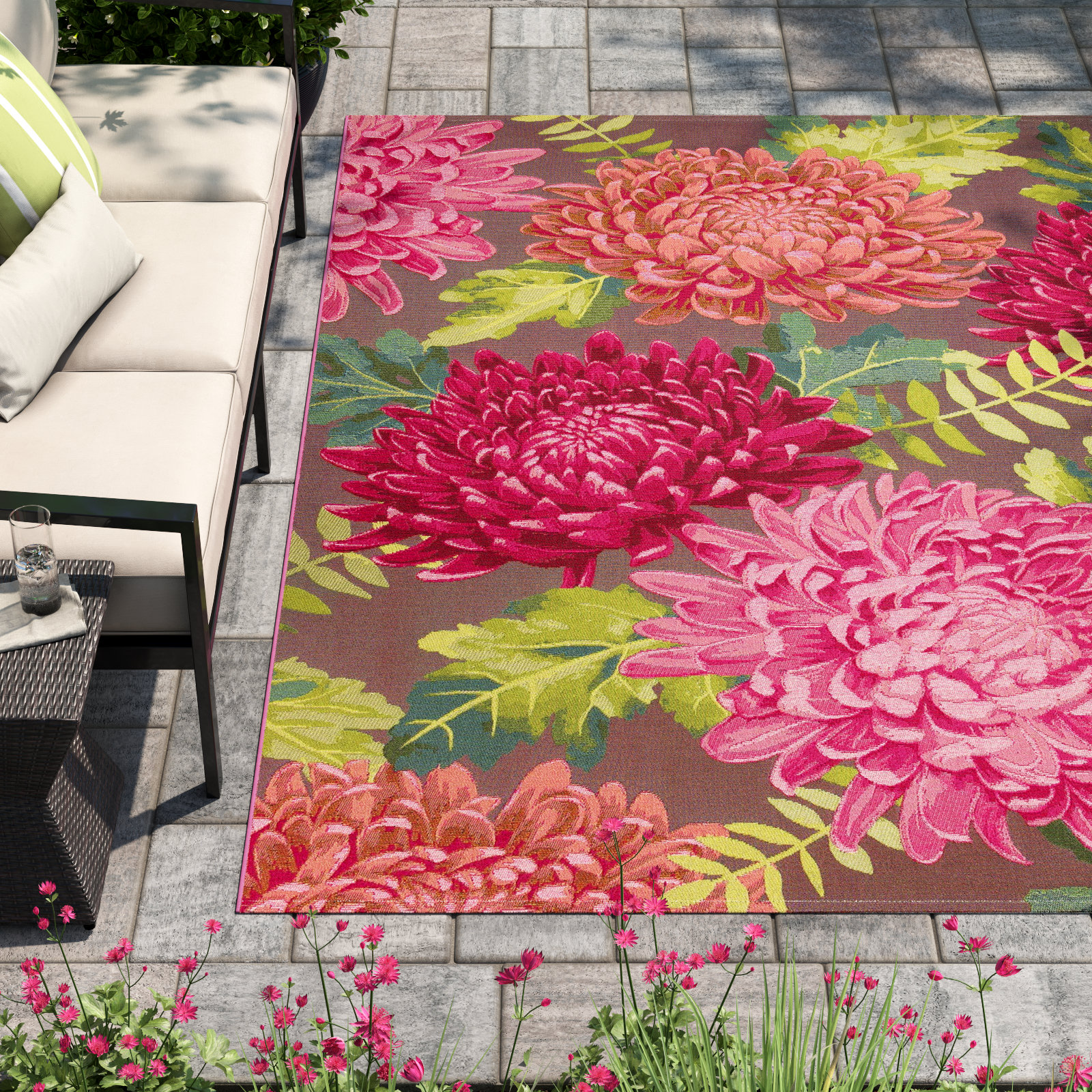 Akera Pink/Green/Plum Indoor/Outdoor Rug 6x9