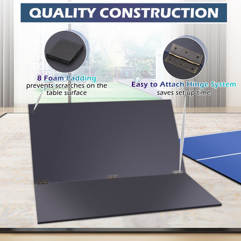 RayChee 84" Ping Pong Table Top, Table Tennis Conversion Top with Net & Premium Foam Padding, Blue