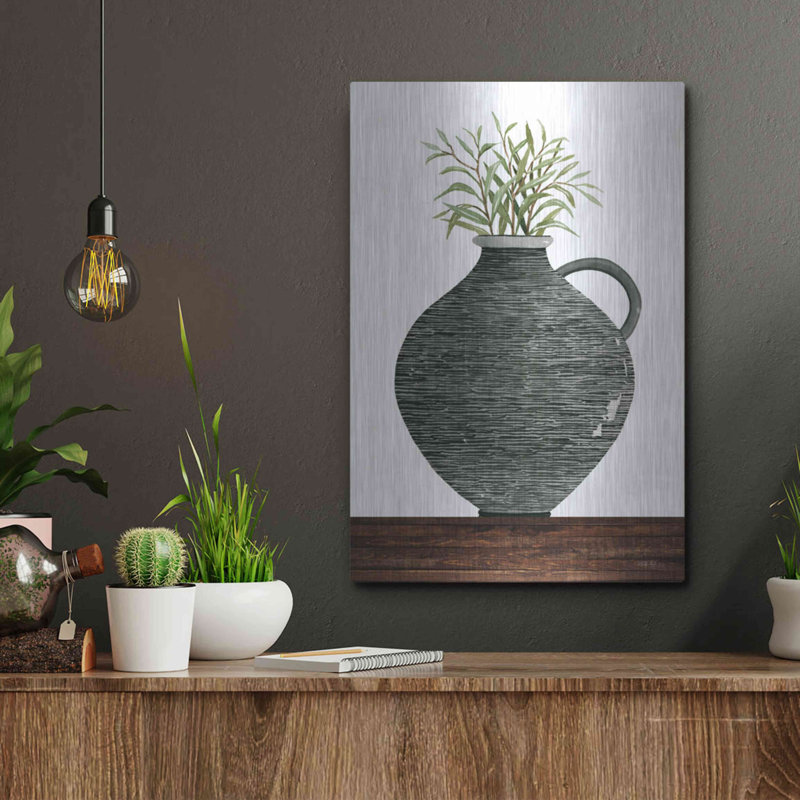 «Striped Pot» par Cindy Jacobs, art mural en métal, 12 po x 16 po, H 16 po x l 12 po