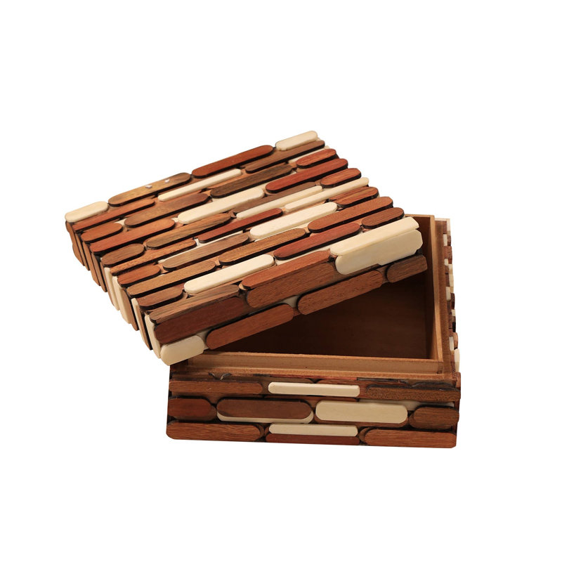 Boîte décorative | Boîte de rangement en bois et os fabriquée à la main | 6 x 6 x 3 po