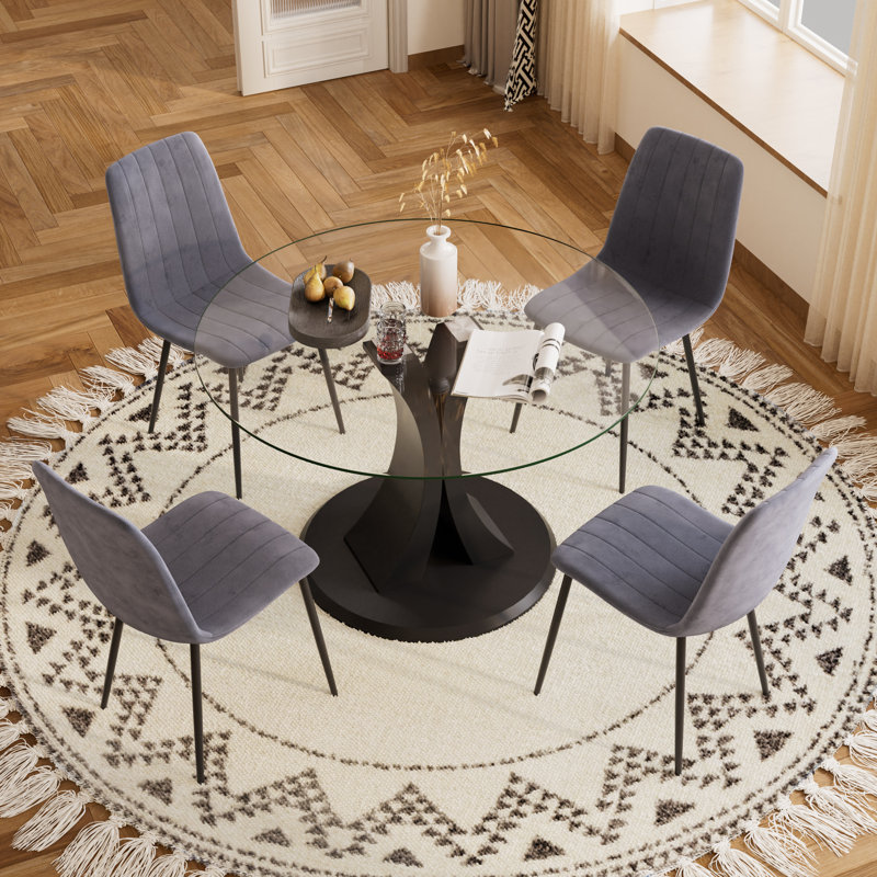 Ensemble de table ronde en verre trempé, 5, Beige