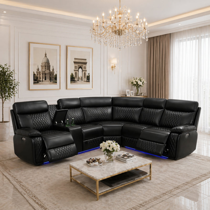 Canapé modulaire inclinable électrique 3 pièces avec console de rangement et éclairage DEL Coco