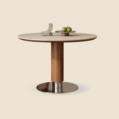 White&Walnut Round Sintered Stone Dining table