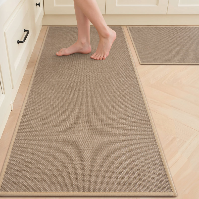 Machine Washable Non-Slip Jute Kitchen Mat(Set of 3), 20"x32"+20"x48"+20"x71"