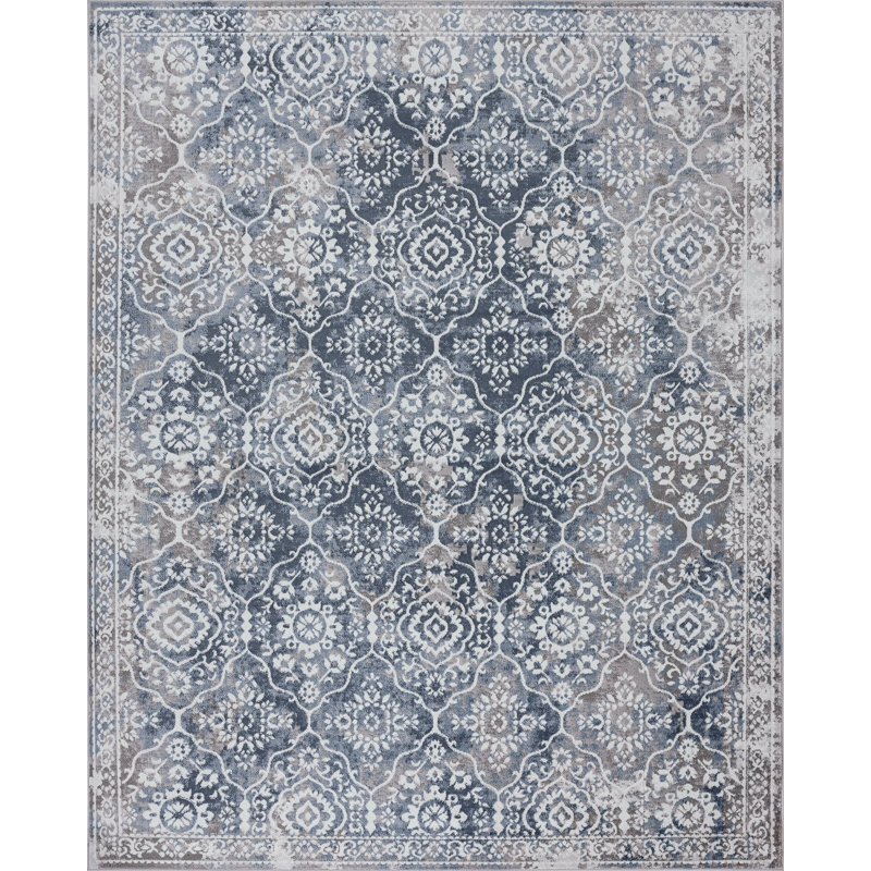 Christipher Oriental Floral Blue/Gray Indoor Area Rug for Living Room, Bedroom, Dining Room, Rectangle 2' x 3'
