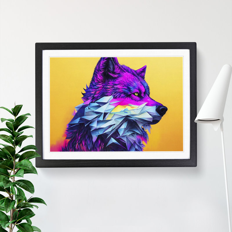 XH1022-10263X Wolf In Colour - Single Picture Frame Print, 46cm H x 64cm W, Black 