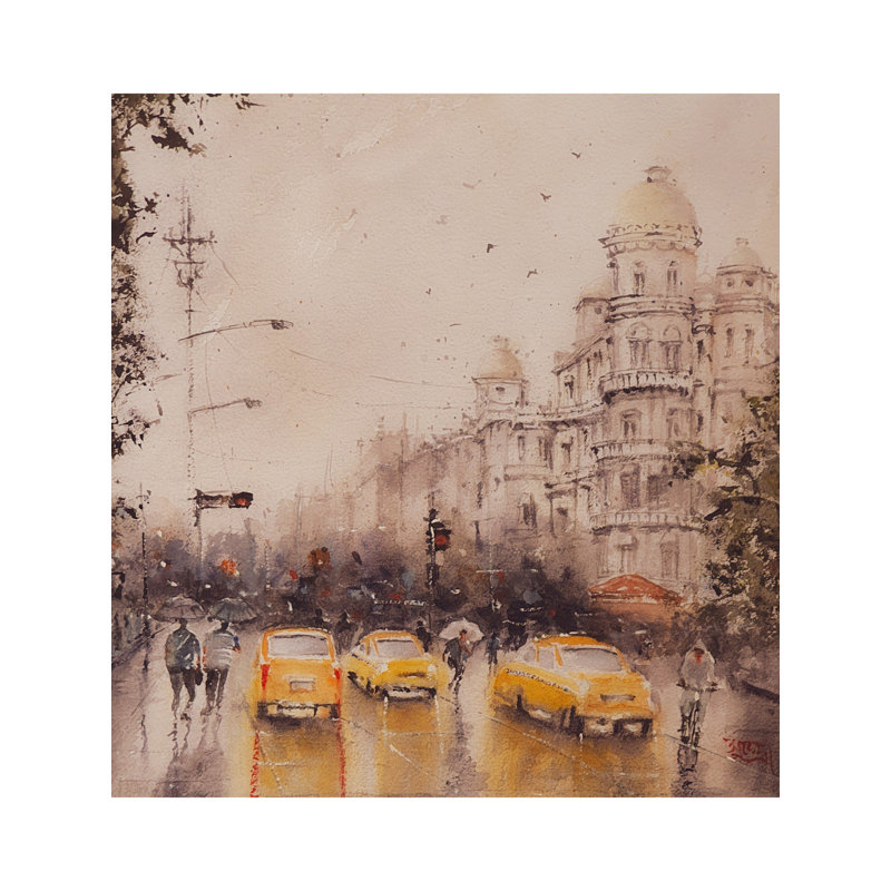 Mousson Calcutta | Aquarelle sur papier | Par Subhadra Sarkar