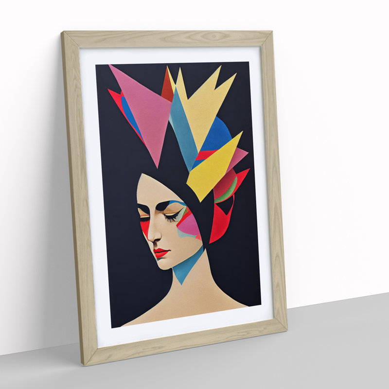 Face of a Woman - Framed Print, 46cm H x 34cm W x 2cm D, Oak