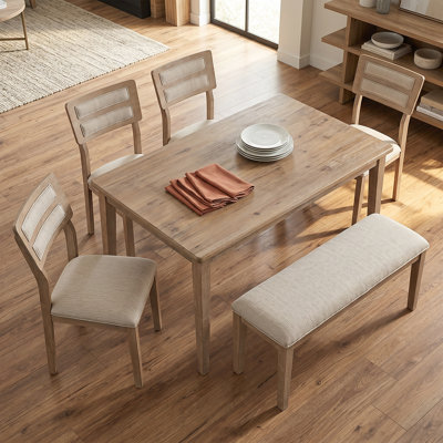 Ensemble de salle à manger rustique 6 pièces avec banc et 4 chaises rembourrées - Mobilier de salle à manger classique