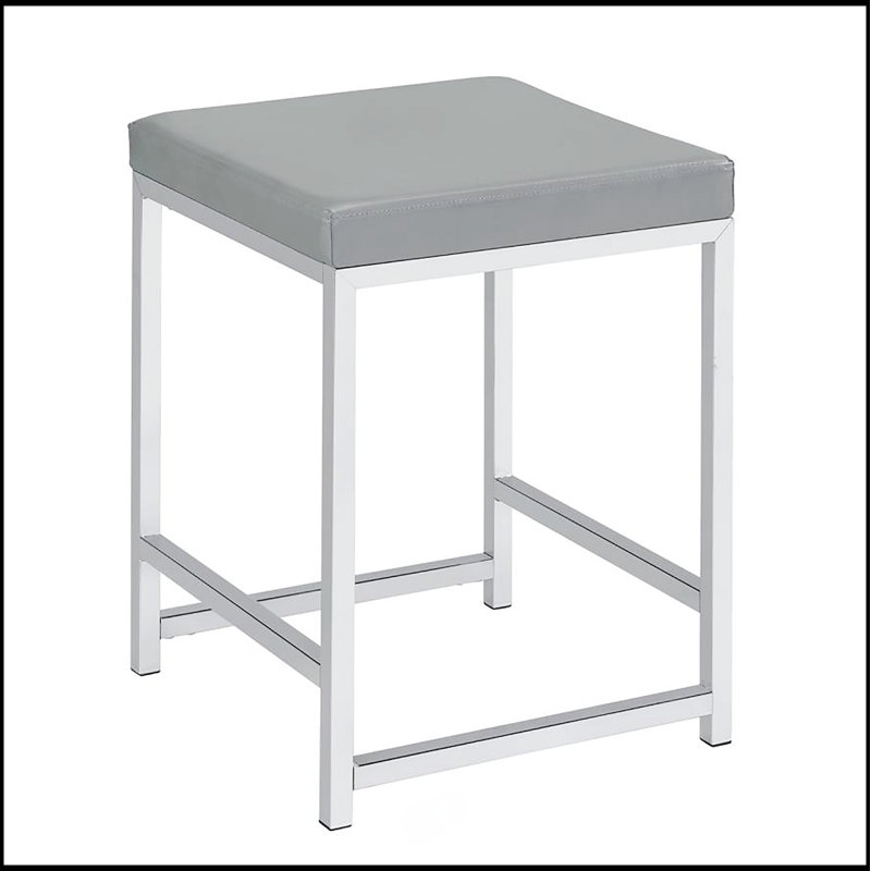 Light Grey Upholstered Square Vanity Stool