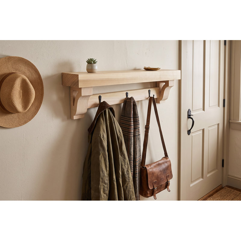Rayne Small Wall Mounted Coat Rack with Shelf 7 Hook, 48/4/4, Natural