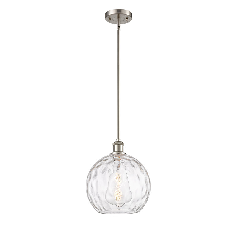 Cindi 1-Light Steel and Glass Single Pendant, 13" H x 10" W x 10" D, No Bulb Included, Brushed Satin Nickel