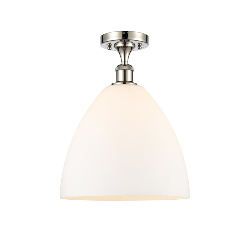 Plafonnier semi-encastré 1 lumière, Blanc mat, H 14,75 po x l 12 po x P 12 po, Nickel poli