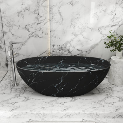 Casainc 65" Solid Surface Freestanding Soaking Bathtub With Pattern In Matte Black