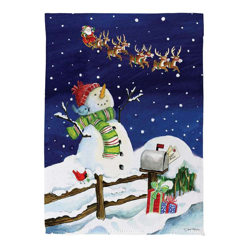 Drapeau de jardin père Noël et bonhomme de neige en suède