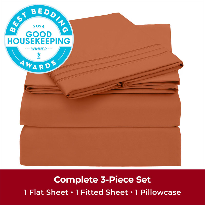 Mellanni 1800 Bed Sheets Twin XL Terracotta, Twin XL Sheet Set, Terracotta