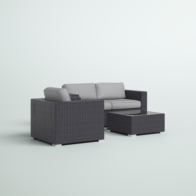 Ayden Alleyn Wicker Fully Assembled 3 - Person Seating Group with Cushions, Black
