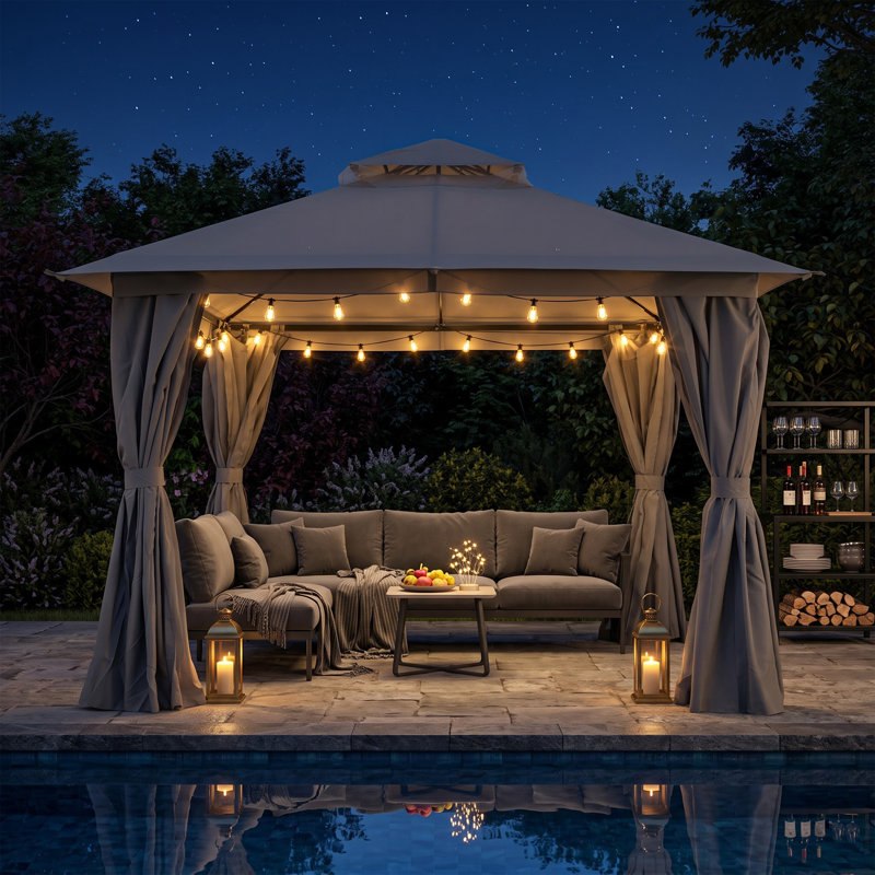 Pavillon de jardin en acier à toit double 10 pi x 10 pi Decksplore, Gris