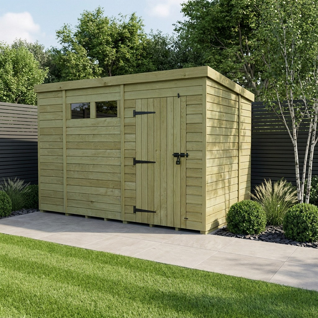 Total Sheds 11ft x 6ft Security Pent Shed - Heavy-Duty Hasp Staple Anti-Tamper - Pressure Treated Timber - UK Manufactured