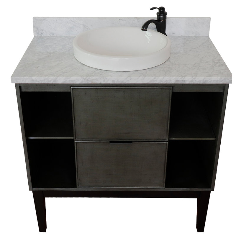 37'' Single Bathroom Vanity with Top, White Carrara