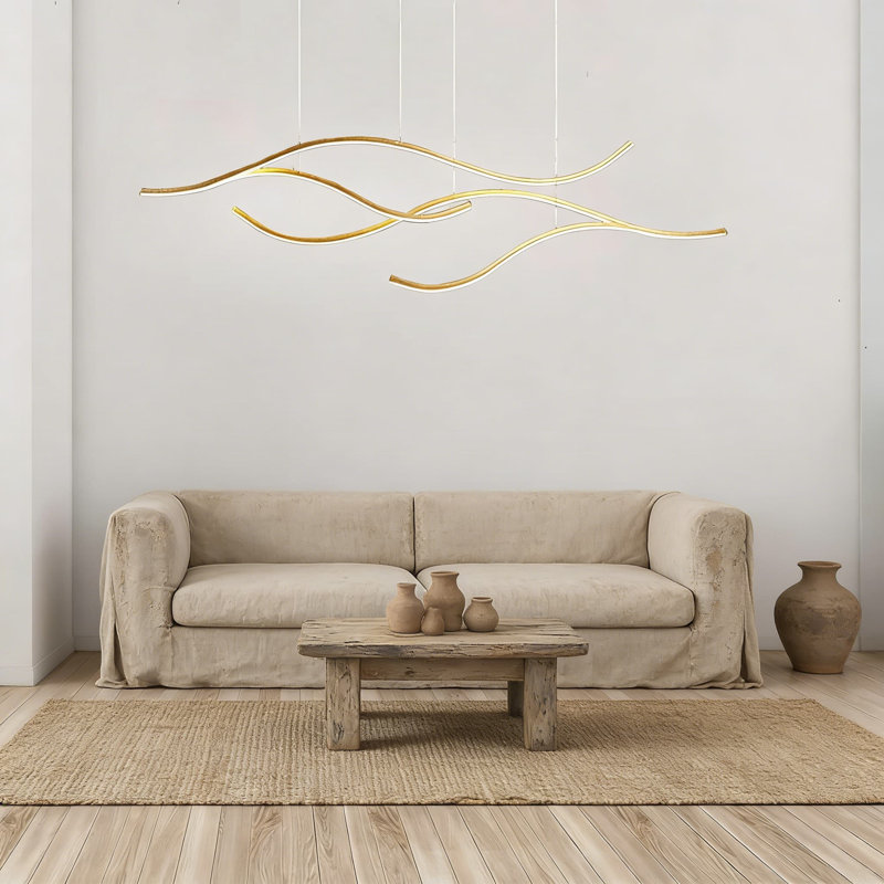 Luminaire suspendu moderne à DEL à onde linéaire à intensité variable avec hauteur réglable pour le salon de l'îlot de cuisine