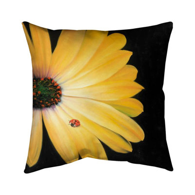 Yellow daisy and ladybug - 26"x26" Throw pillow cover - Poly twill - Print on demand
