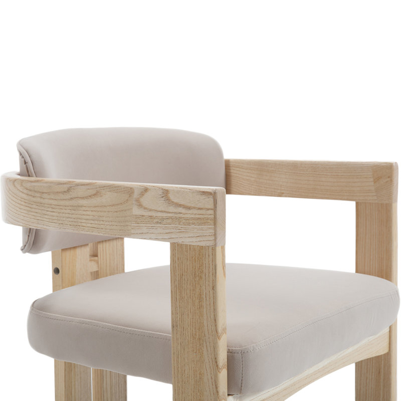 Wooden Upholstered Barrel Dining Chairs (Set of 2), Beige/Nature