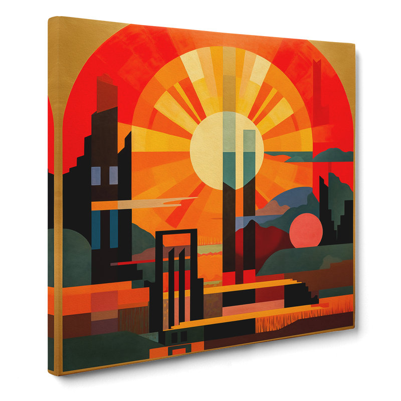 Japanese Sunset Constructivism No.1 - Wrapped Canvas, 35cm H x 35cm W x 3cm D
