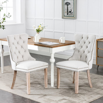 Chaise contemporaine 2, revêtement en lin gris, avec garniture cloutée, bois massif, Sw6801bg