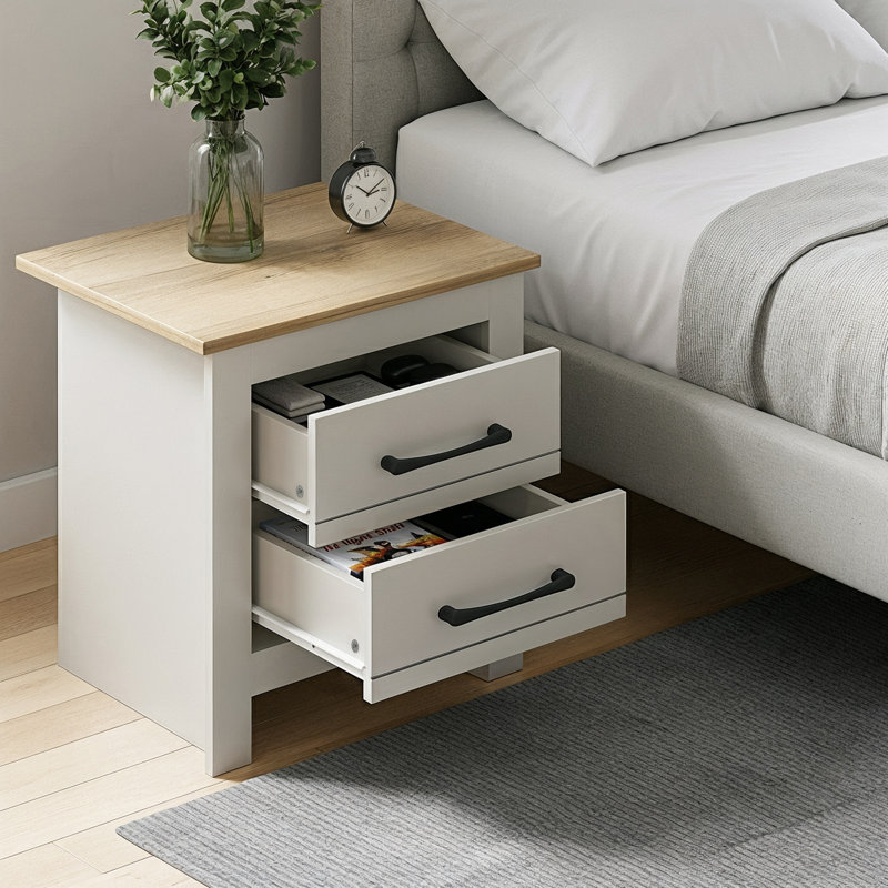 Limestone 2 Drawer Bedside Sets of 2, Light Grey/Brown