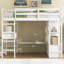 Lit mezzanine double avec bureau intégré, tiroirs et tablettes de rangement, blanc