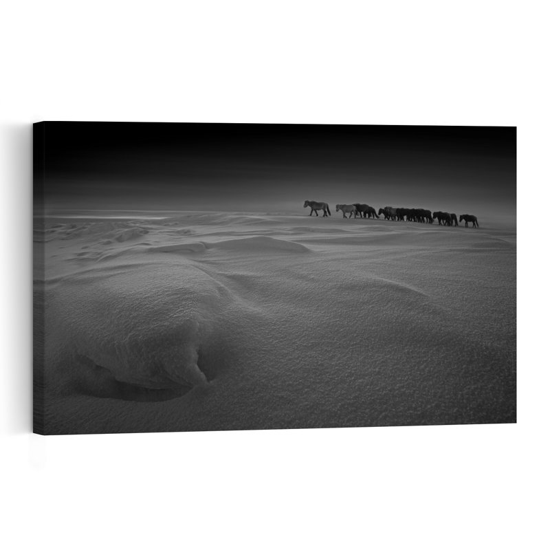 Chevaux sauvages, voyage hivernal minimaliste abstrait, paysage, impression d'art mural, H 12 po x l 18 po
