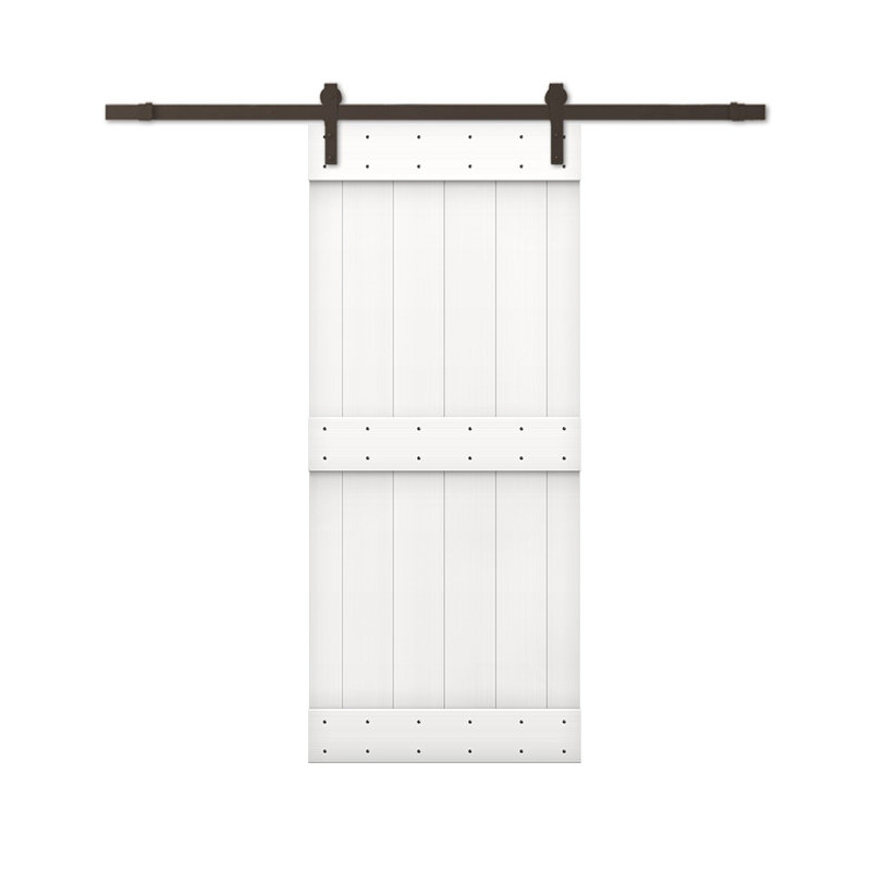 Porte de grange à panneaux en bois et en métal avec ensemble de quincaillerie d'installation, 36 po x 84 po, Blanc