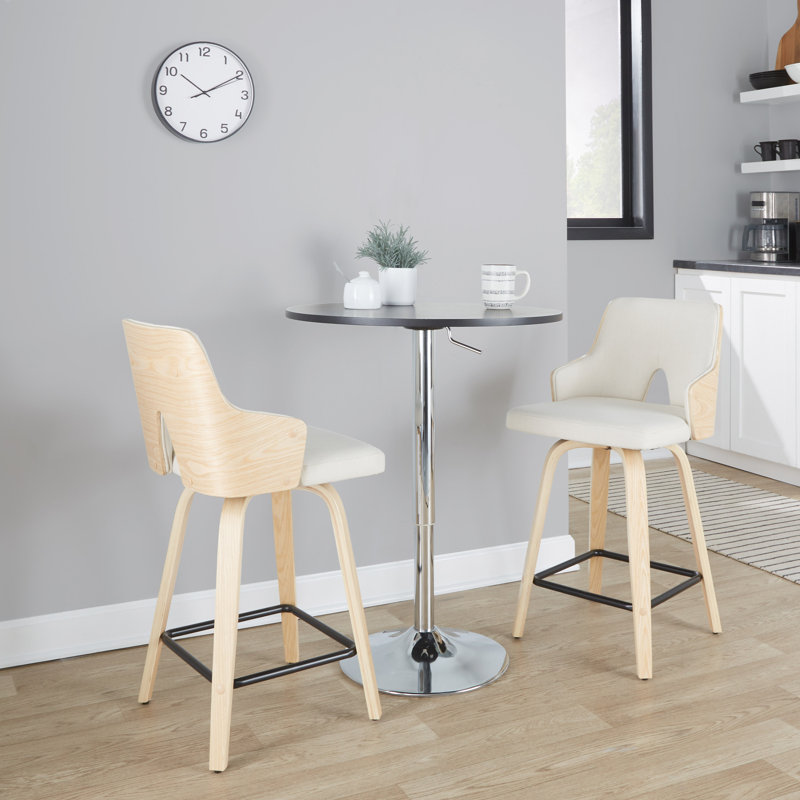 Saltram Upholstered Bar & Counter Stool with Square Footrest (Set of 2), Natural, Cream, Counter Stool (24” Seat Height)