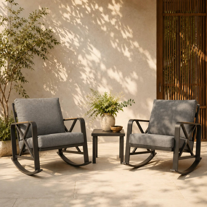Ensemble de conversation 3 pièces pour patio, chaise berçante