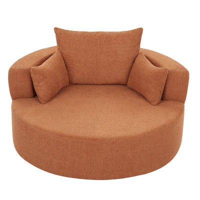 360° Swivel Chair Accent Barrel Chair Swivel Round Sofa Chair with 3 Removable Pillows for Living Room, Bedroom, Office and Hotel, Orange Red