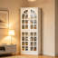 Armoire à chaussures en bois à 8 niveaux avec éclairage DEL et portes en verre, organisateur de rangement blanc moderne pour le vestibule, le couloir et le salon - tablettes réglables et éclairage télécommandé