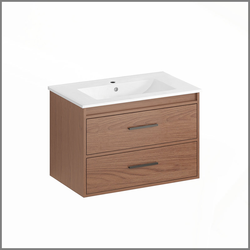 Ensemble de meuble-lavabo mural 30 po à 2 tiroirs, brun rougeâtre