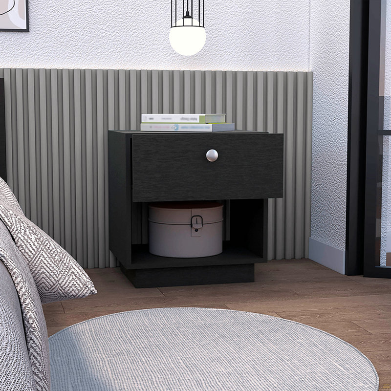 1 Drawer Nightstand, Open Lower Shelf