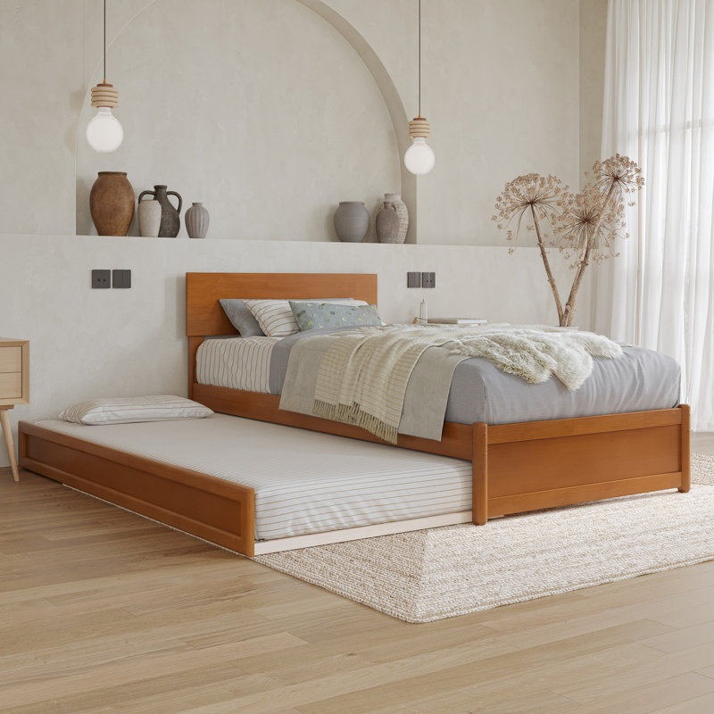 Lamecia Solid Wood Platform Bed with Trundle, Light Toffee, Twin XL
